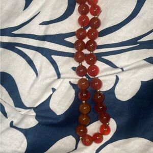 14k SOLID GOLD VINTAGE / ANTIQUE CHINESE CARNELIAN CARVED BEAD NECKLACE